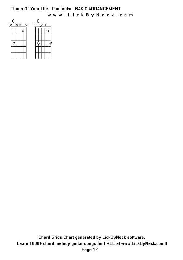 Chord Grids Chart of chord melody fingerstyle guitar song-Times Of Your Life - Paul Anka - BASIC ARRANGEMENT,generated by LickByNeck software.